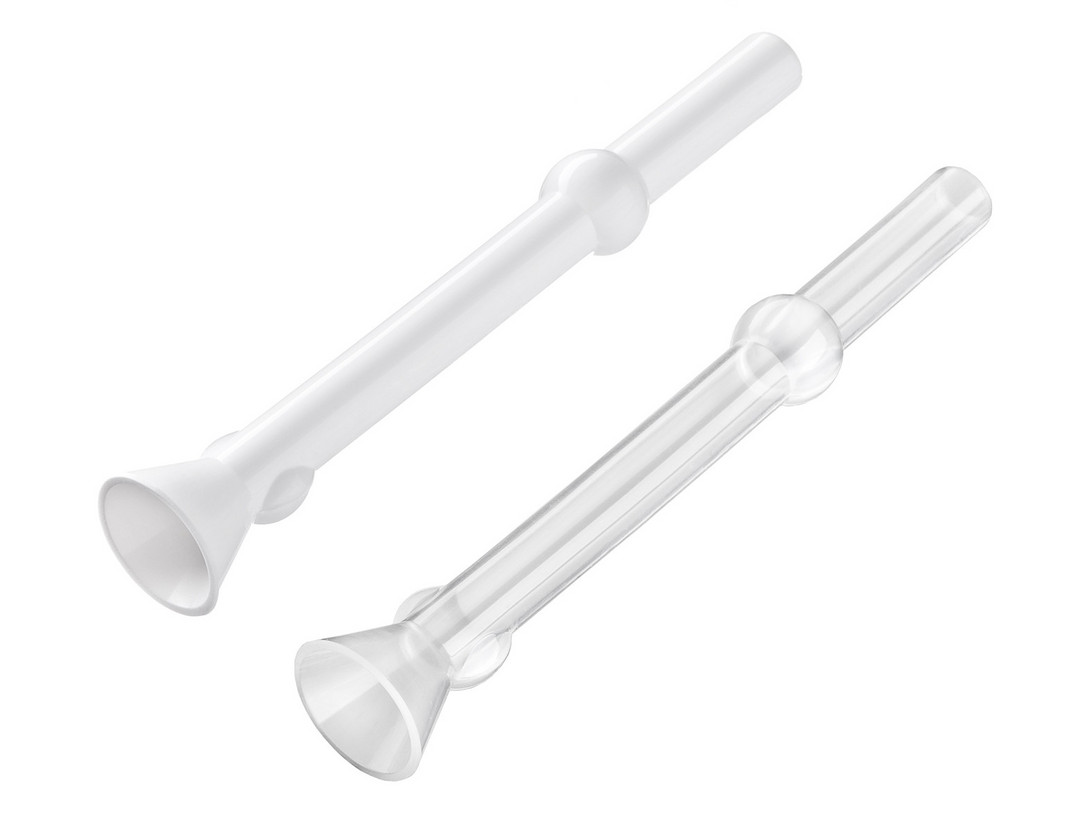 Funnel-shaped proximal end to conform to the hypopharynx. Two firm oval bands designed to ensure proper positioning and to prevent leakage of saliva after laryngoesophagectomy.